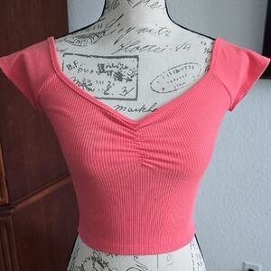 American Eagle Outfitters Orange Fitted Ruched Blouse